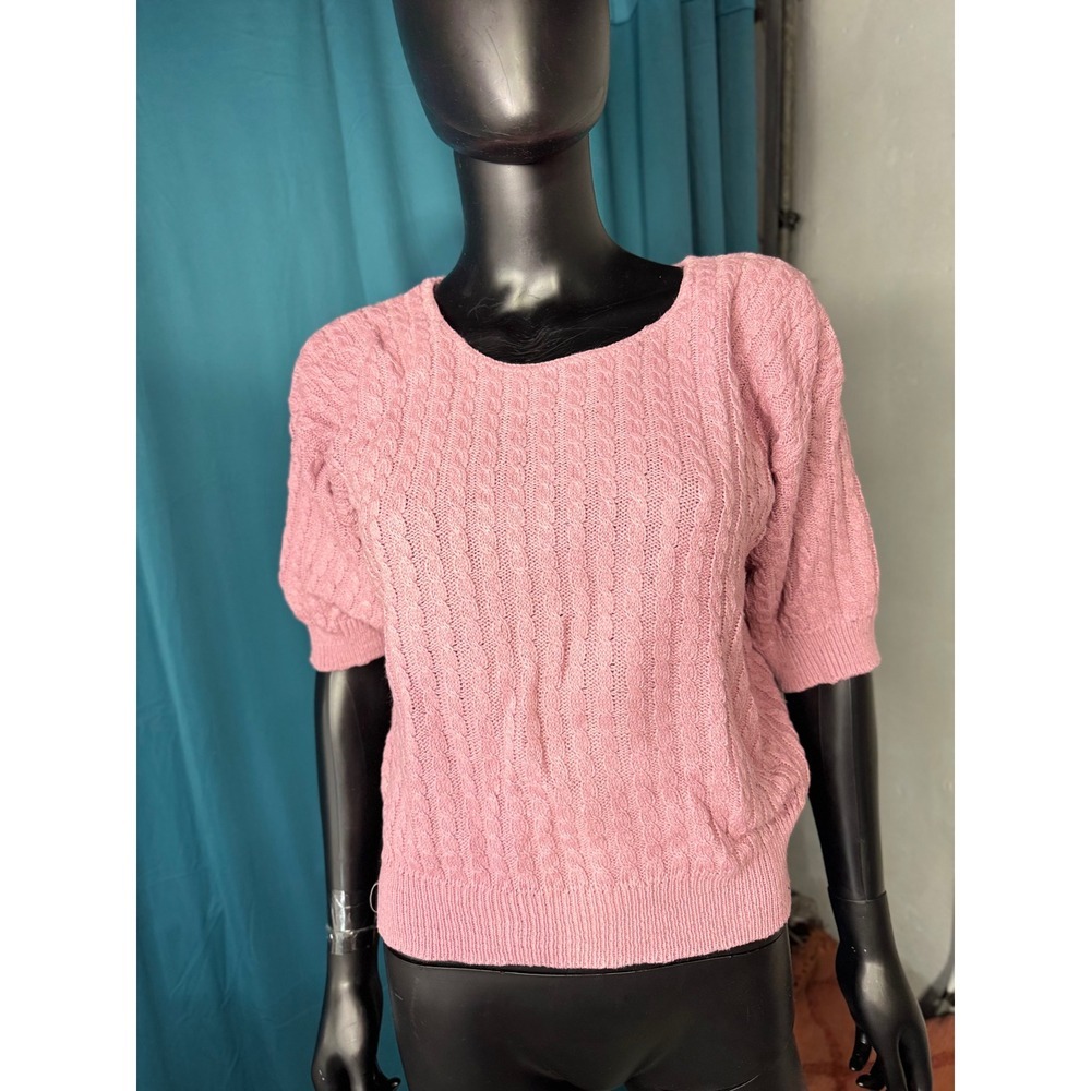Peggy's vtg Pink‎ Cable Knit Short Sleeve Sweater Top Size S